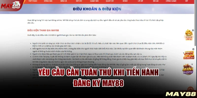 Yêu cầu cần tuân thủ khi tiến hành đăng ký MAY88